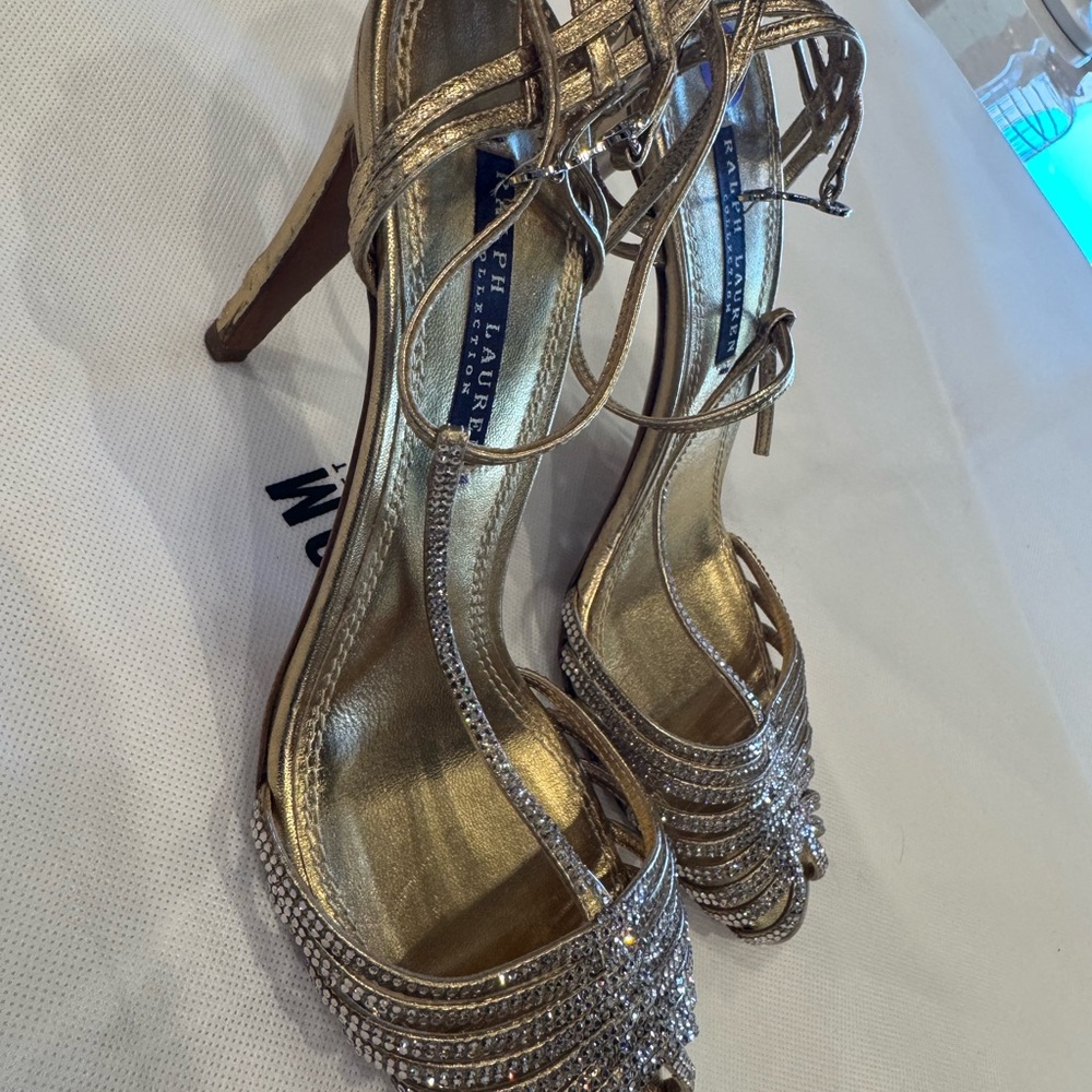 Ralph Lauren Collection Gold Rhinestone Strappy Sandals - Picture 2 of 3